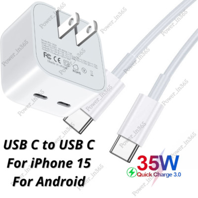 PD 35W Dual USB C Fast Charger Power Adapter For iPhone 15 Pro iPad Pro Android