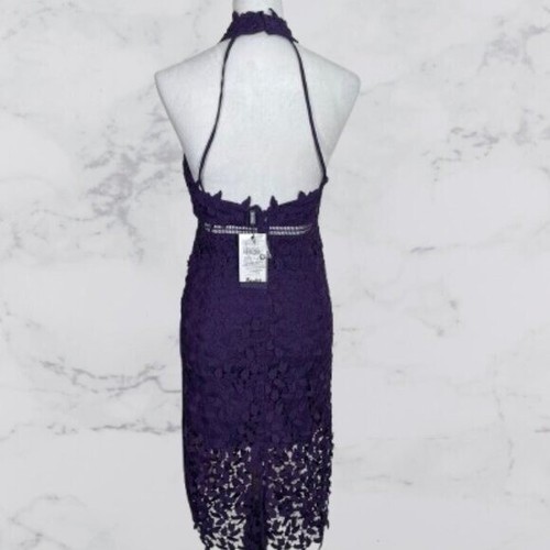 Revolve Bardot NEW Gemma Lace Halter Midi Dress Size 6 Purple - Picture 10 of 12