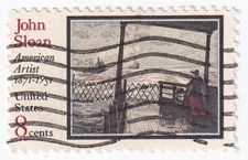 STAMP US SCOTT 1433 "John Sloan" 8 CENT 1971 USED FANCY CANCEL WAVE