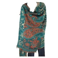 Yak + Sheep Wool | Shawl/Throw| Handloomed| Reversal| Flora| Base Color: Teal