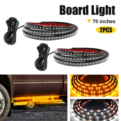 Amber/White 70'' Running Board Light DRL Side Step Strip Bar LED Turn Signal Pair