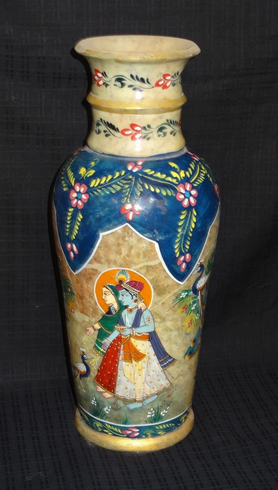 Marble Flower Vase Pot Hand Painted Krishna Peacock Design Christmas Eve Gift
Opens in a new window 