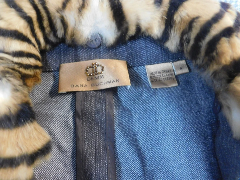 Dana Buchman женская куртка 4 коричневый джинсовой ткани молнии животных печати меха шерпа эластичной - Изображение 4 из 4