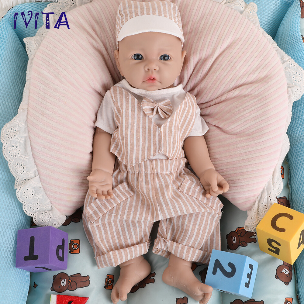 IVITA 17 inch Lovely Blue Eyes Boy Silicone Lifelike Reborn Baby Doll Infant