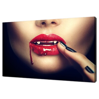 Schöne Vampir Frau Lippen mit Blut modernes Design Wohndeko Leinwandbild