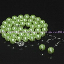 8/10mm Shell Pearl Round Beads Necklace Earrings Set 18"