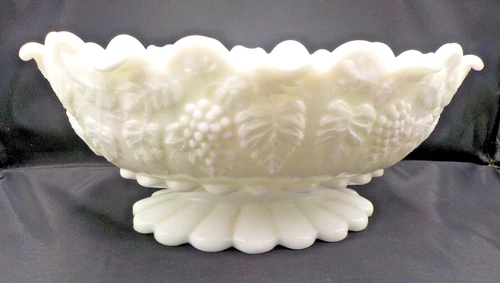 LARGE WESTMORELAND Paneled Grape Bowl Milk Glass 11" CONSOLE pedistal
