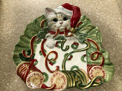 Fitz and Floyd Kitty Kringle Canape Plate Dish Cat With Box Christmas 2005 *SAVE