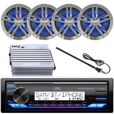 JVC KD-X38MBS 1 DIN USB LED Stereo Receiver, 4x 6.5" Speaker, Antenna, Amp