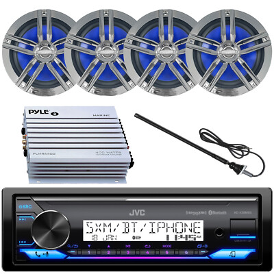 JVC KD-X38MBS 1 DIN USB LED Stereo Receiver, 4x 6.5'' Speaker, Antenna, Amp