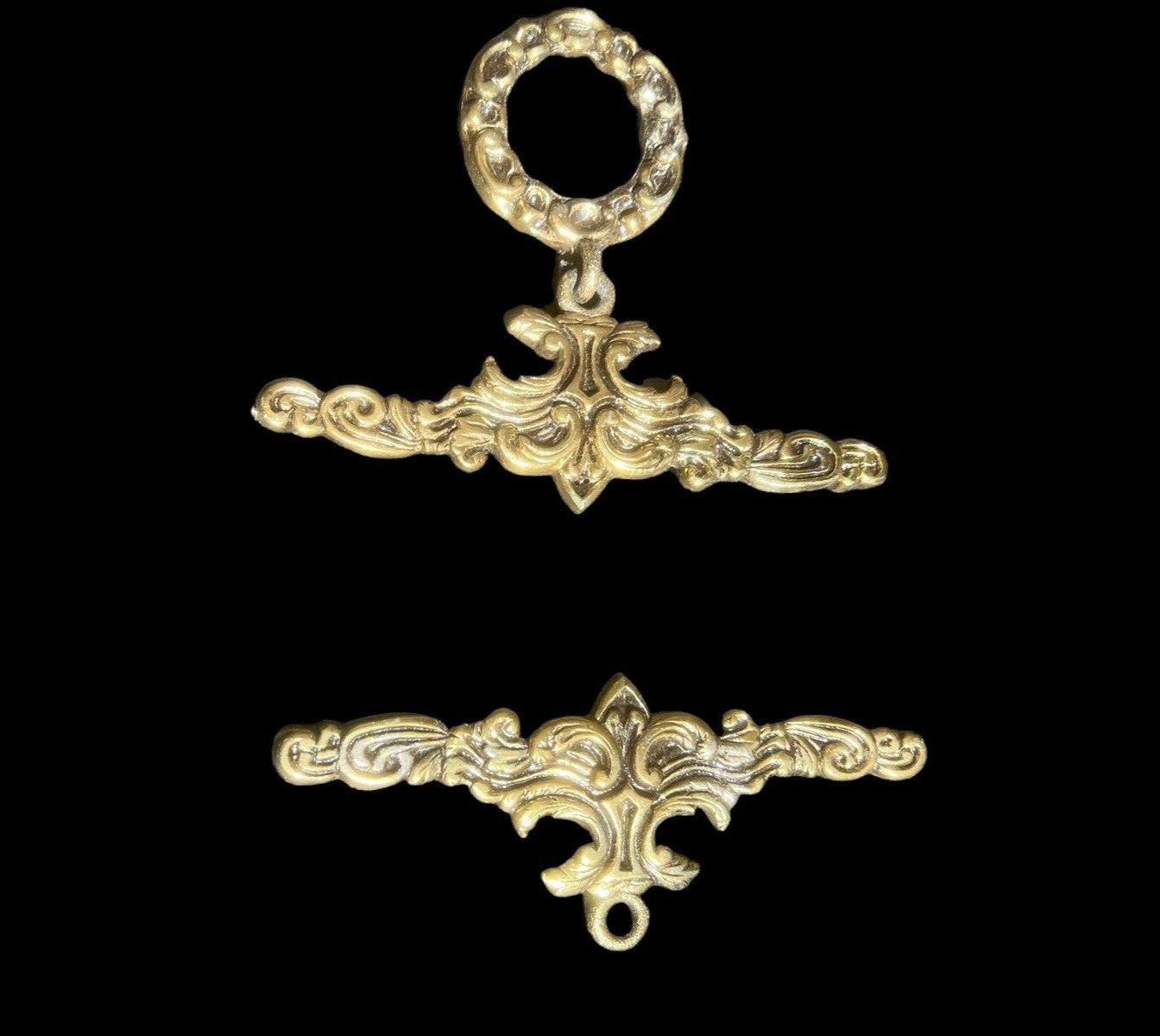 VTG Ornate Brass Bell Pull Hardware 2 pc Hanger Tapestry Needlepoint