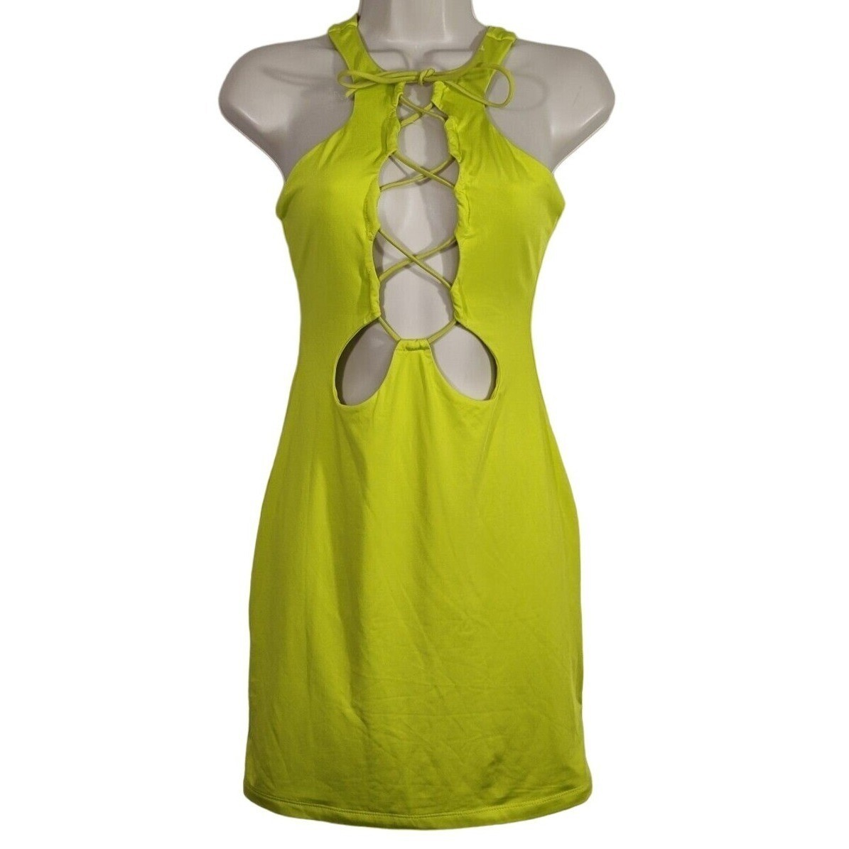 neon green club dress Tic Toc Bodycon Mini Women Size S Sleeveless Party Lace Up Mini dress Size:M-Tall Short Prom Gown Women's Black Bodycon Midi EDM festivals (rave