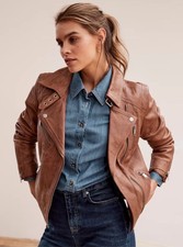 Mint Velvet Leather Biker Jacket Size 8 Rrp £299