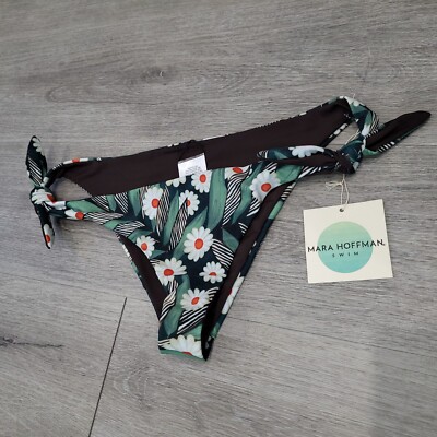 Mara Hoffman Green/Brown Reversible Daisy Tie Front Side Bikini Bottom Sz L NEW