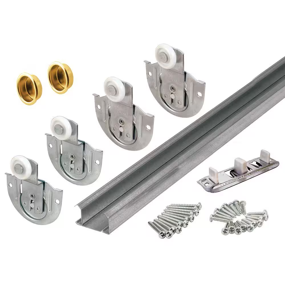 Adjustable 72-Inch Bypass Closet Door Track Kit with Roller Wheels Hardware
