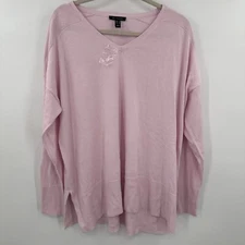 NWOT H by Halston Pink Long Sleeve Ribbed Blouse Top Sz Large