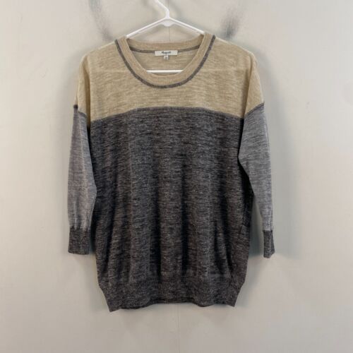 Madewell Womens Small Sweater Pullover Top Linen 3/4 Sleeve Gray Taupe Boxy - Picture 1 of 12