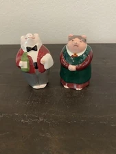 Vintage Clay Art Pig Waiter  Salt and Pepper Shakers