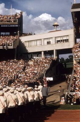 Rear view of team USA at Melbourne Cricket Ground Stadium. Melbour - Old Photo
