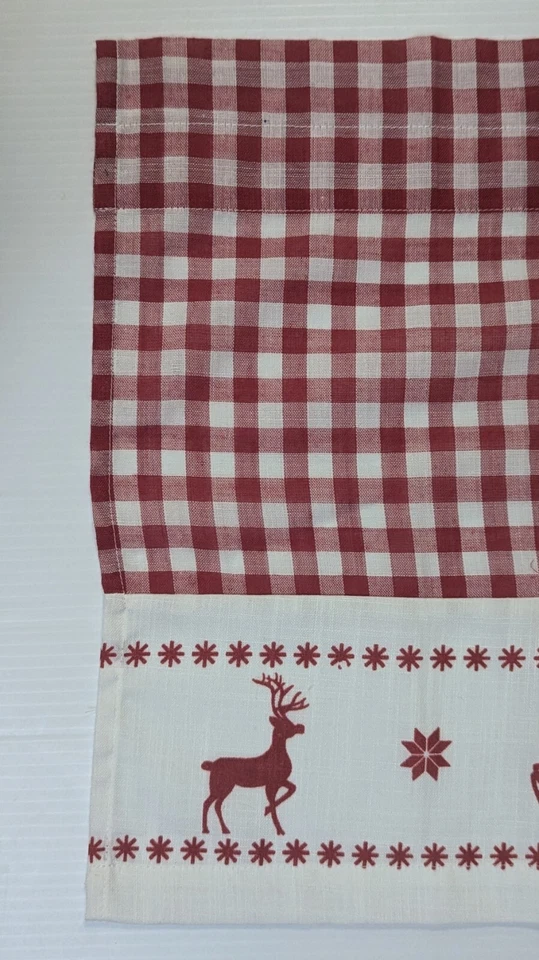 Cenefa de Navidad con patrón de reno a cuadros rojo y blanco 16x60 Foto 3 de 4