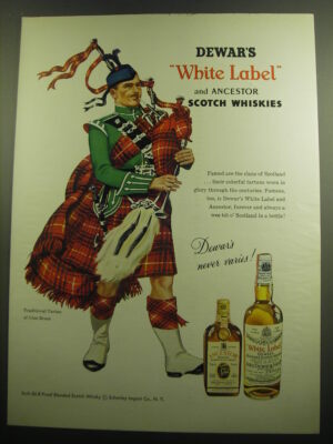 1958 Dewar's White Label Scotch Ad - Traditional tartan of Clan Bruce