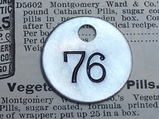 Number 76 Tag Aluminum Metal Numbered Keychain Stamped Token Fob Check