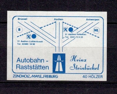 419970/ Zündholzetikett   Autobahnraststätten Heinz Steinbüchel - 5100 Aachen
