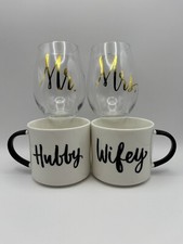 Mr Mrs Stemless Wine Glasses Husband Wife Coffee Cups, Set of two, Wedding