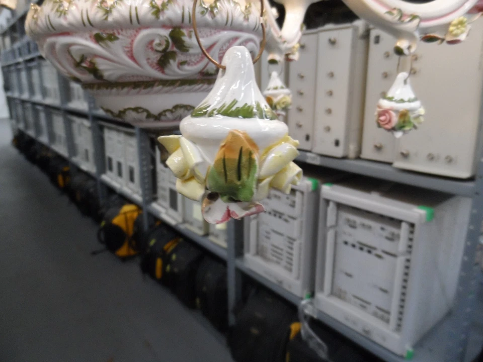 Vtg/Antique SMALL Italian White Gilded Chandelier Murano Style | Made Ceramic - Image 3 of 4