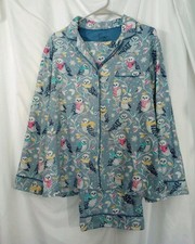 Nick Nora Sleepwear Owl Pattern Flannel Pajamas Set Women's Size Large