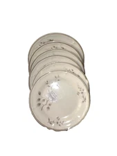 1985 JMP Marketing SOUTHAMPTON Japan White Gray Floral Stoneware 6 Dinner Plates