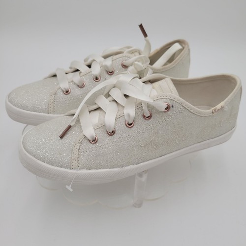 Sneakers donna Kate Spade Keds stringate glitter avorio oro rosa scintillante taglia 7,5 - Foto 3 di 12