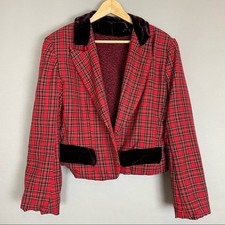 Handmade Red Plaid Blazer Clueless Halloween Costume Punk Jacket Women's