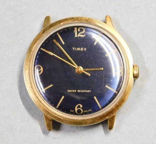 Vtg Timex Marlin watch blue dial windup 1980 runs great k486