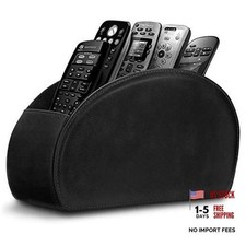 Leather Remote Control Holder with 5 Compartments TV Remote Caddy Storage black