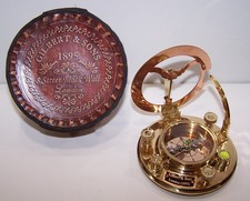 Maritime Sundial Nautical Brass Compass With Leather Case 3/8" - NEW