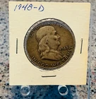 1948 D Franklin Half Dollar Circulated 90 % Silver Free Shipping! #34
