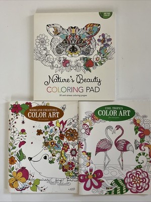 Lot of 3 Adult Coloring Books Nature's Beauty Color Art Animals Anti-Stress