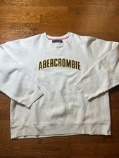 Abercrombie and Fitch Men's White Crewneck Sweatshirt 90s/Y2k Vintage