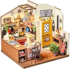 ROBOTIME Rolife Happy Kitchen Dollhouse Minature House DIY Wooden Puzzle With LE