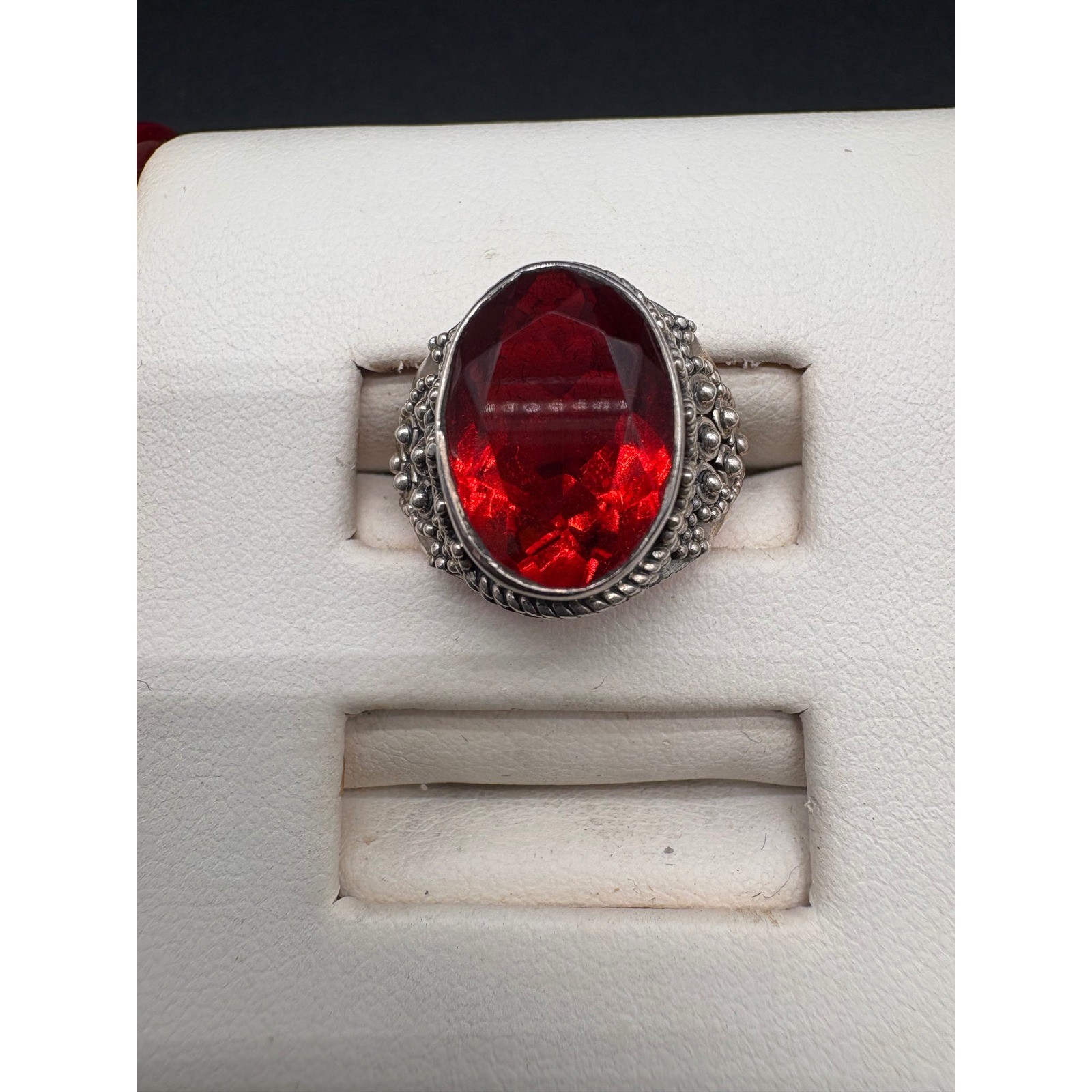 Oval Red Gemstone Statement Ring Sterling Silver … - image 2