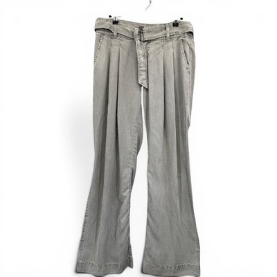Sundance Wide Leg Trousers Womens 6 Gray Belted Pleated Herringbone Tencel Soft