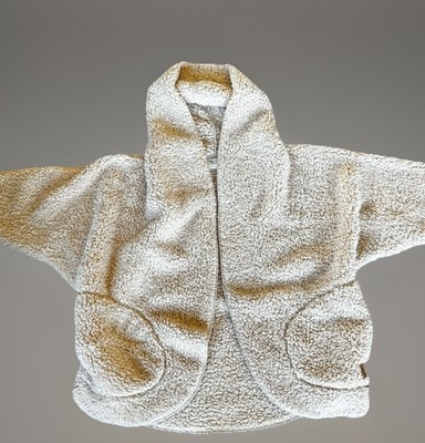 Nordic Beach Cardigan Cozy Teddy Sherpa Jacket Body Wrap Hood Beige Women OS