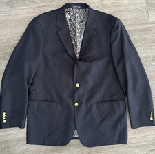 Alan Flusser Men's Navy Blue Blazer Coat Jacket 44R 2 Button Front Polyester