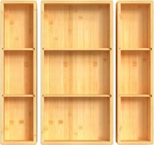 Bamboo Drawer Organizer 12.5 X 12.5 X 2 Adjustable 3 Individual Junk Drawe