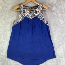 Doe & Rae Women’s Med Peasant Cross Stitch Gauze Tunic Tank  Boho Hippie Crepe