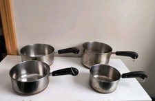Vintage Revere Ware Saucepan Set Of 4 Copper Bottom Pots No Lids USA 1 2 3 QT