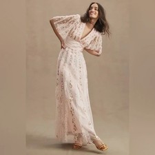 Mac Duggal Short-Sleeve Empire Waist Floral Ruffled V-Neck Gown Dress 8028 SZ 24