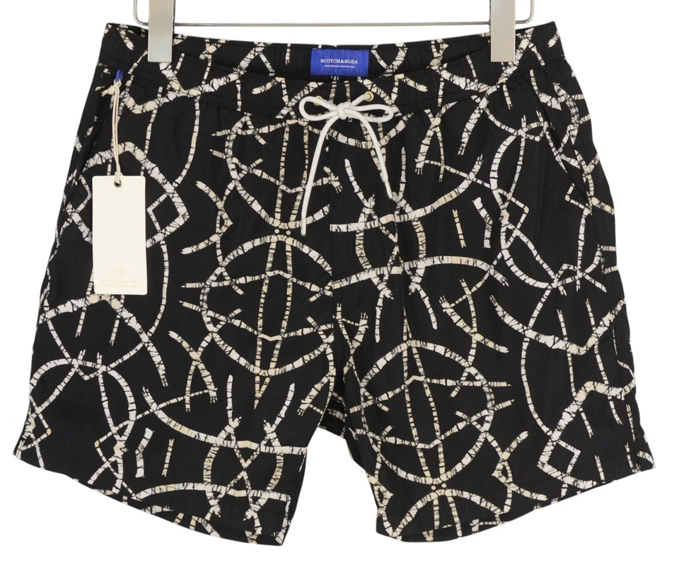 Scotch & Soda Homme Maillot de Bain M Noir Motif Maille Intérieur Cordon Logo - Photo 1/4