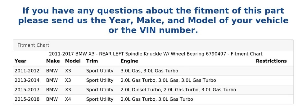 BMW X3 2011-2017 - Nudillo de husillo trasero izquierdo con cojinete de rueda 6790497 Foto 4 de 4